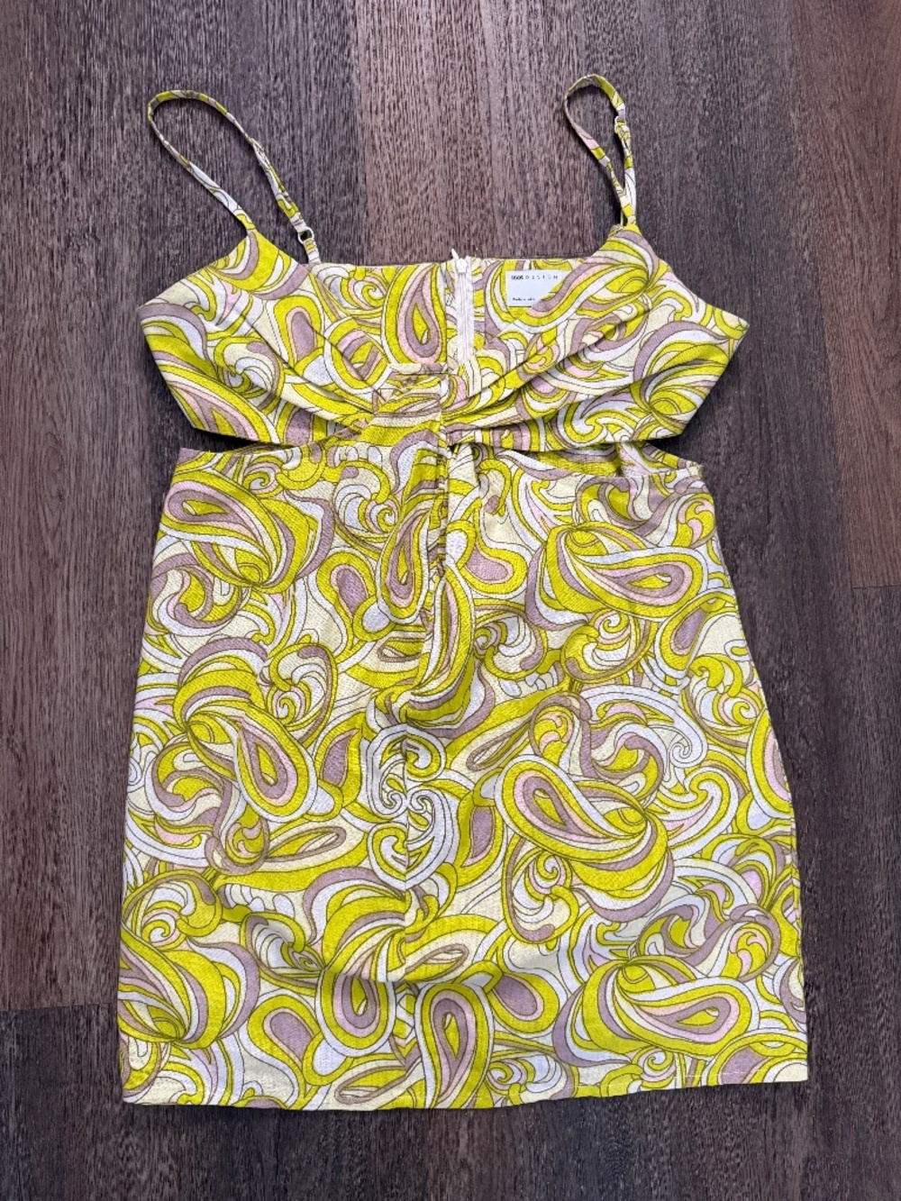 ASOS DESIGN Knot Front Cut Out Mini Sundress Size 10 Cotton Flax 60s Swirl